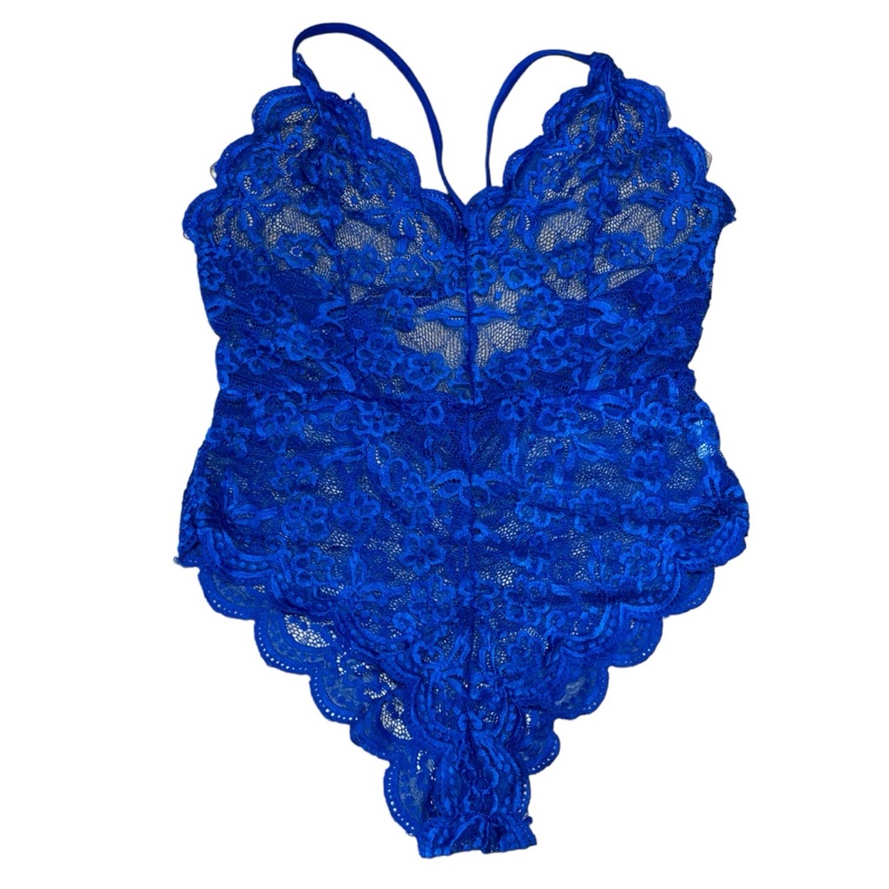 Blue Sheer Lace Bodysuit